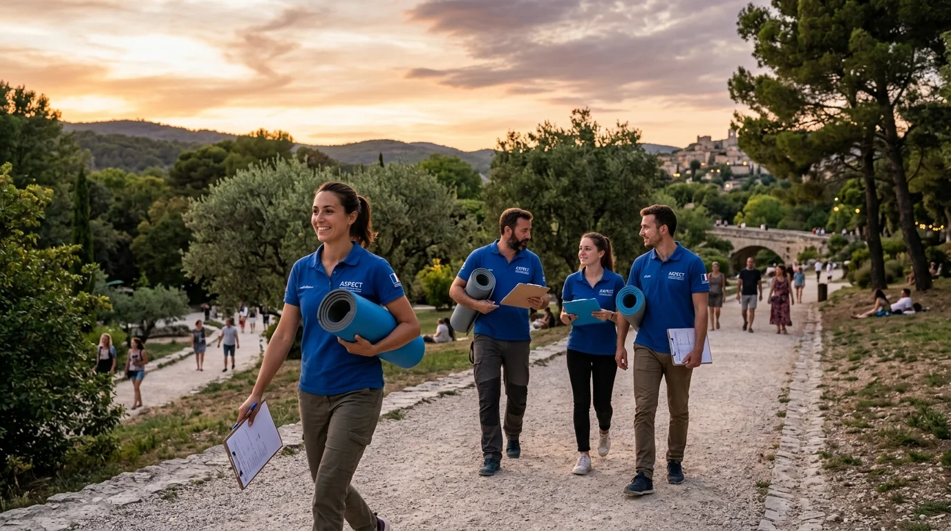 Équipe associative de terrain transportant le matériel de gymnastique