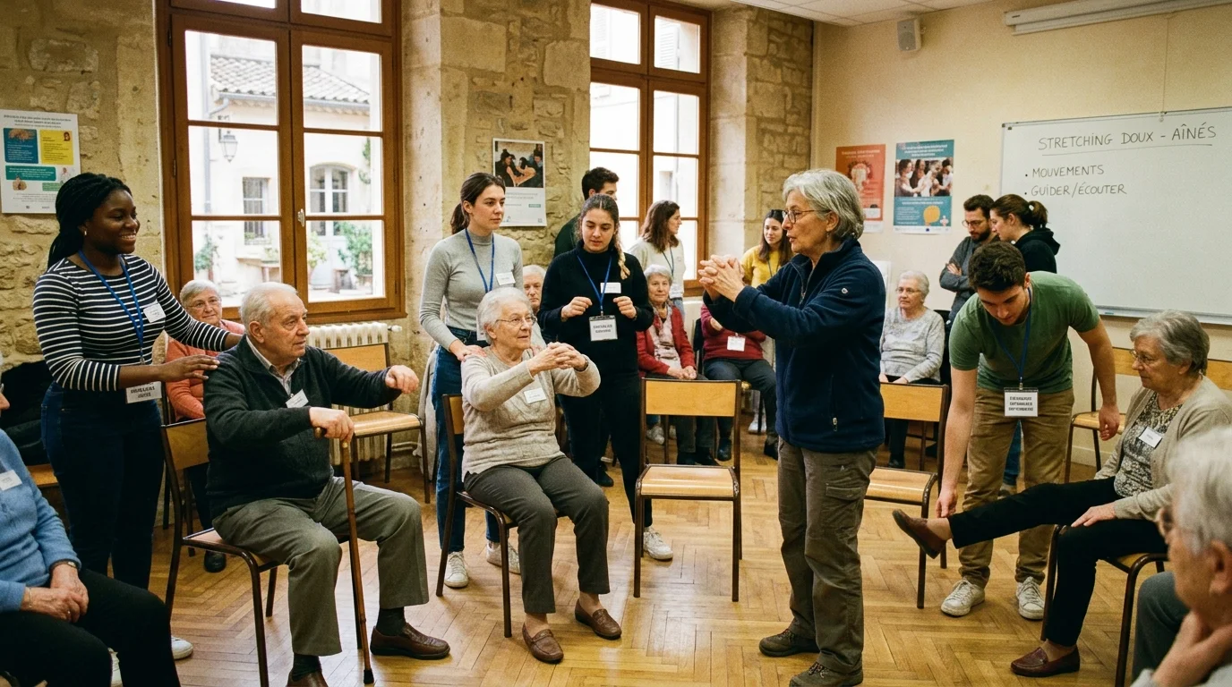 Jeunes leaders participant à un atelier éducatif pour les aînés